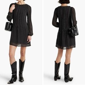Maje Black Polka Dot Chiffon Rockito Pleated Mini Dress Size 1/S